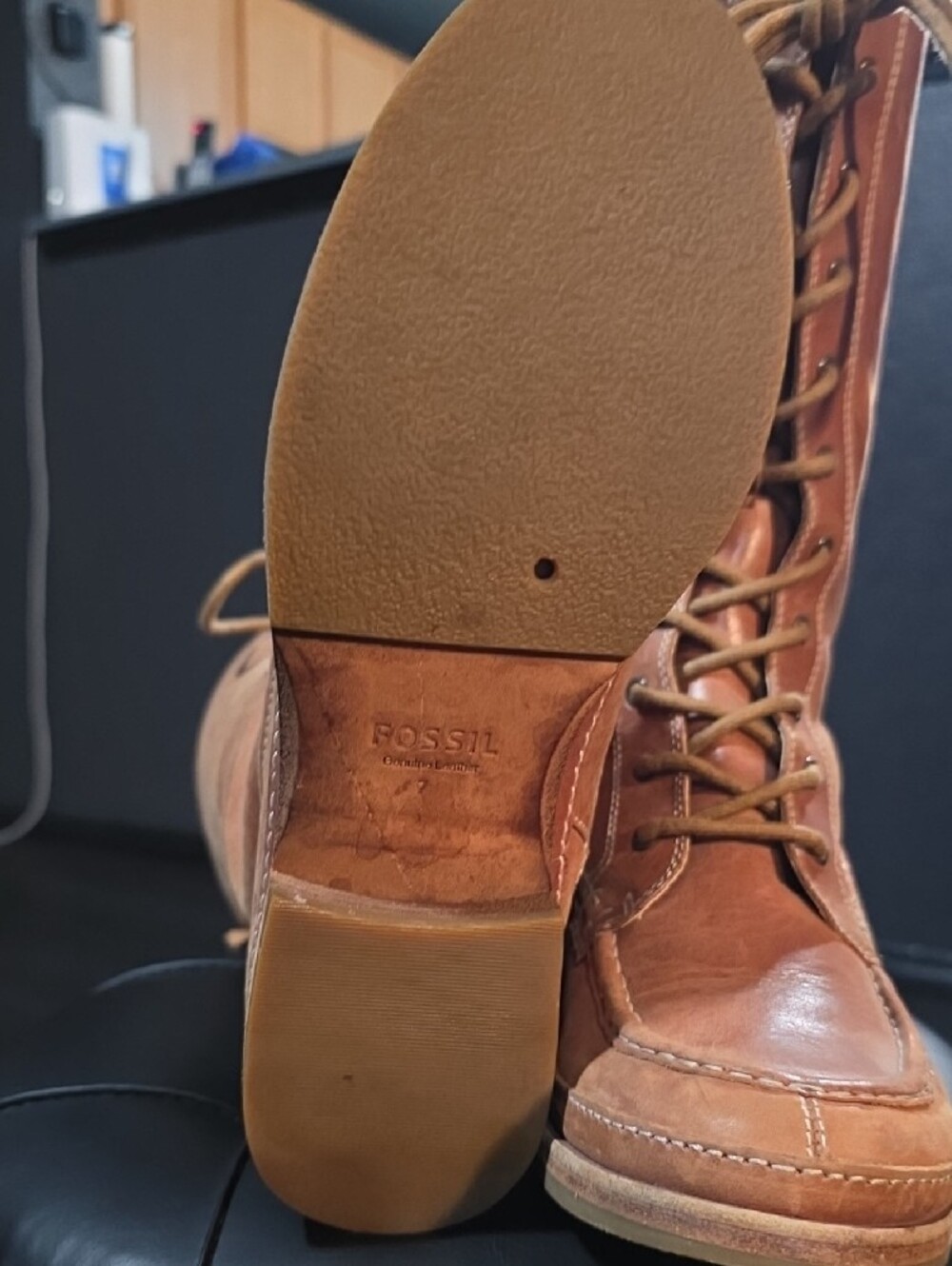 Fossil Brown Cognac Lace-Up Leather Women's Boots - Picture 11 of 13